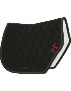 tapis de selle coupe sport noir avec un point sellier rose Pénélope