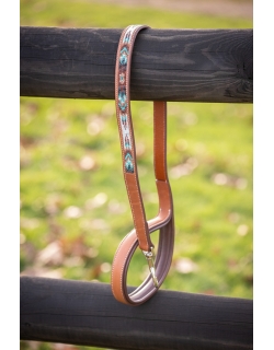 Pearl Leather Dog Leash - Brandy & Turquoise